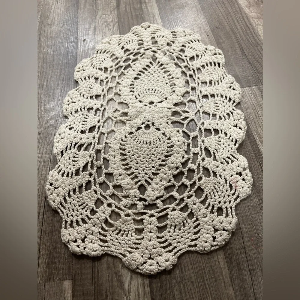 Crochet handmade table runner cloth Cottagecore decor macrame boho shabby chic
